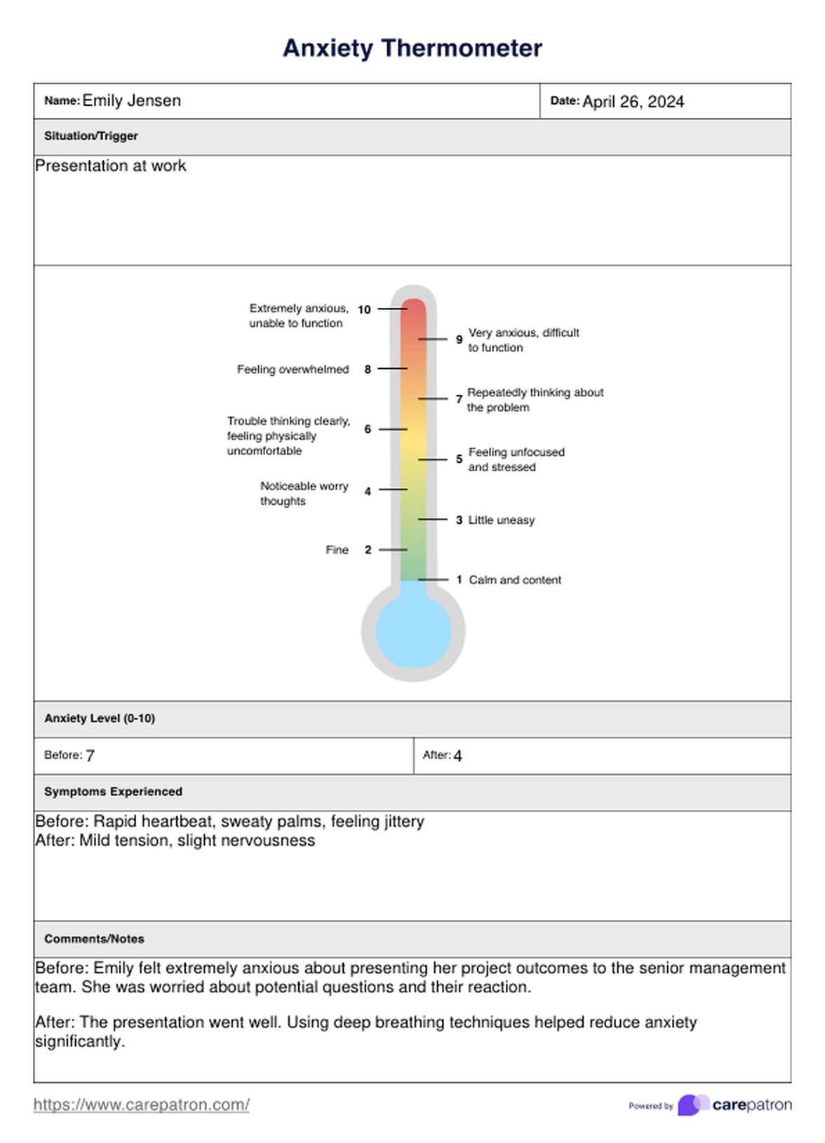 Anxiety Thermometer PDF Example