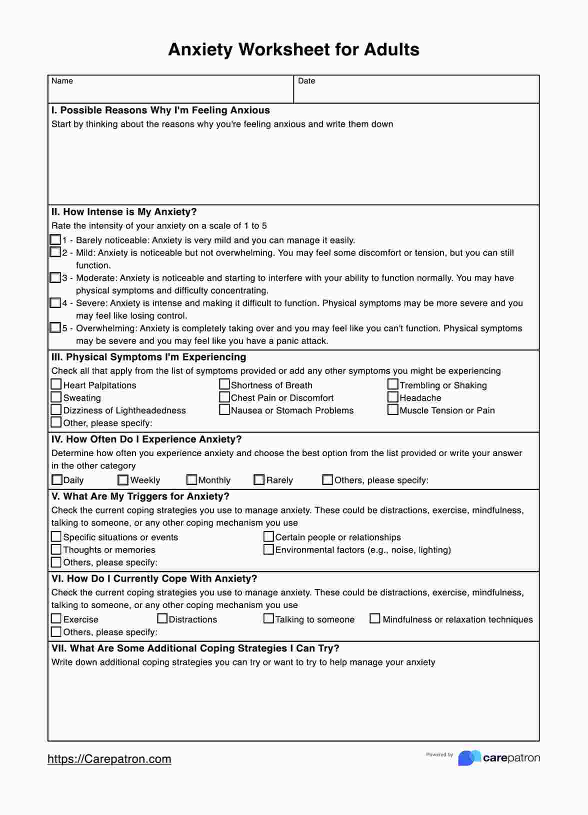 Anxiety Worksheets For Adults PDF Example