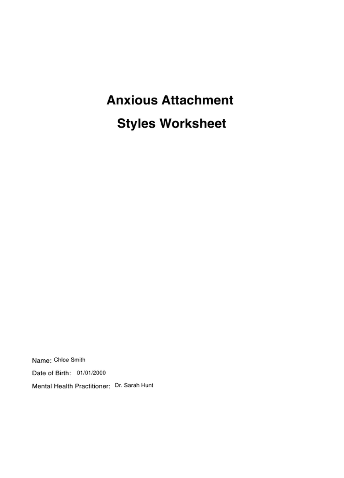 Anxious Attachment Style Workbook PDF Example