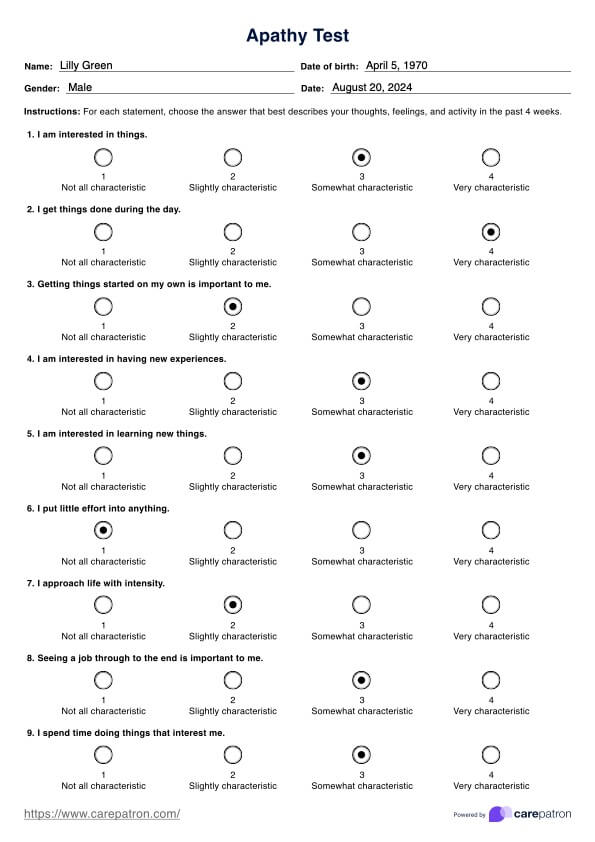 Apathy Test PDF Example