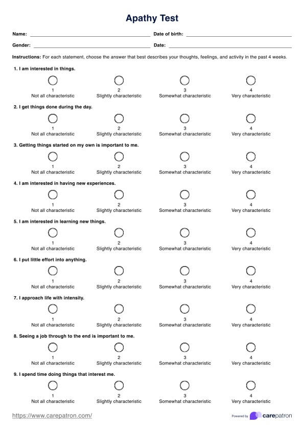 Apathy Test PDF Example