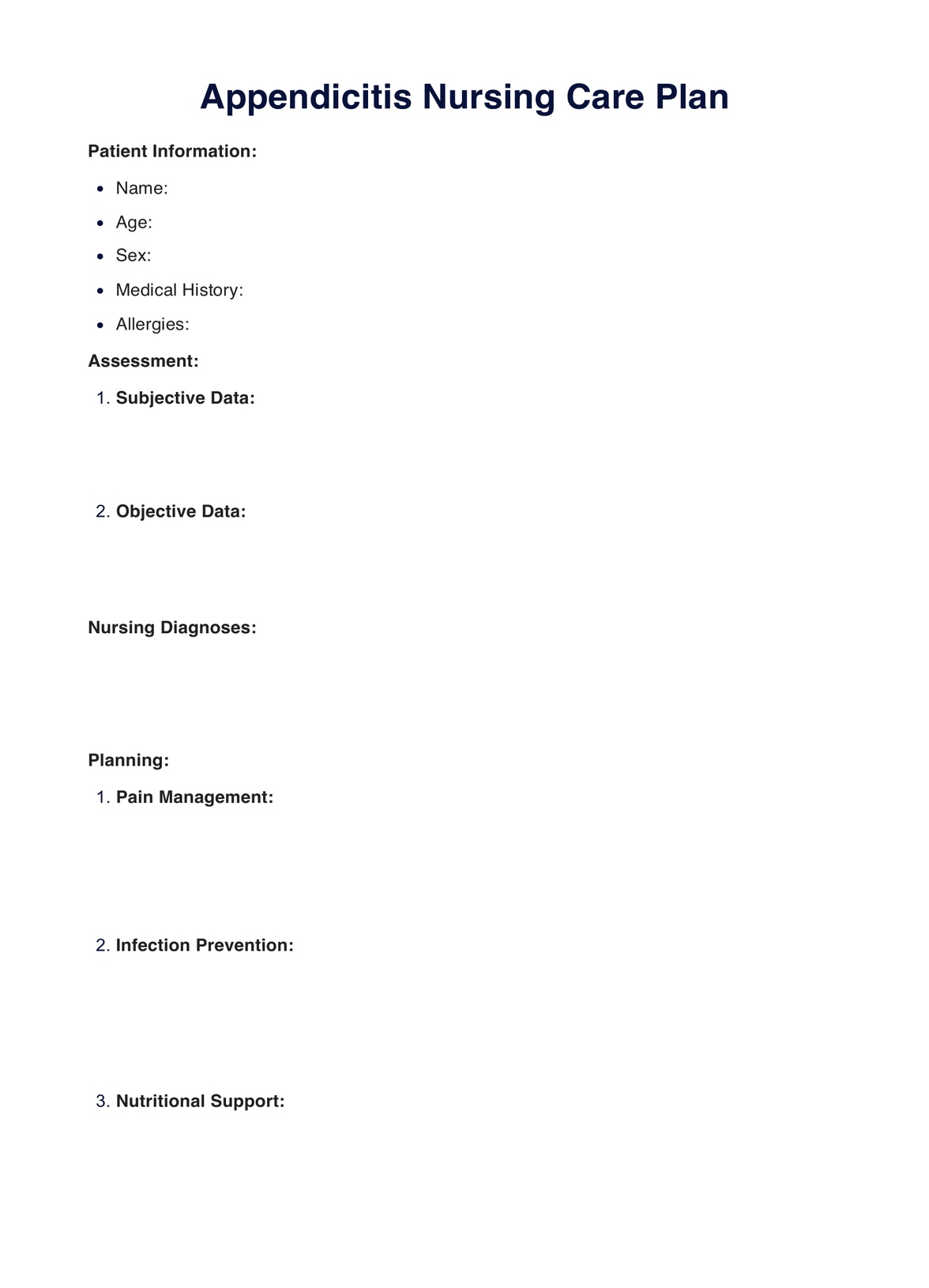 Appendicitis Nursing Care Plan PDF Example