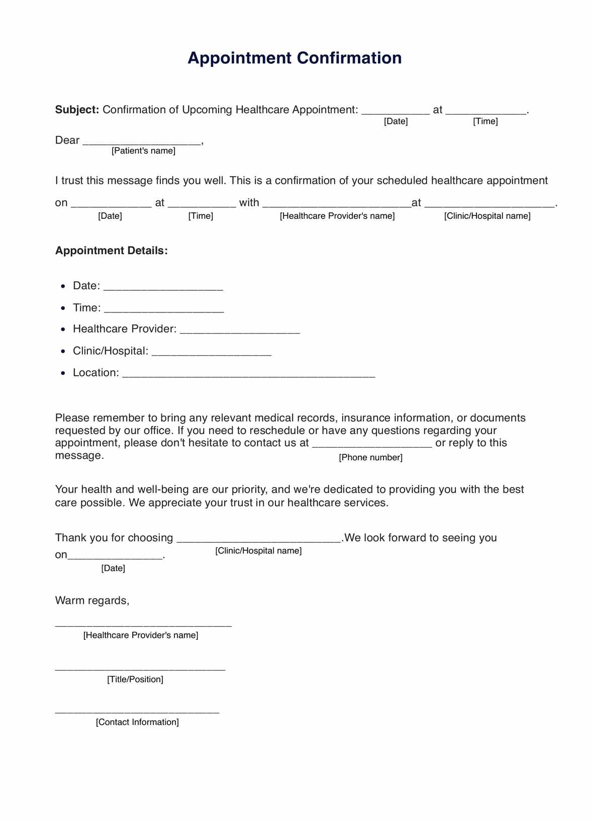 Appointment Confirmation Template PDF Example