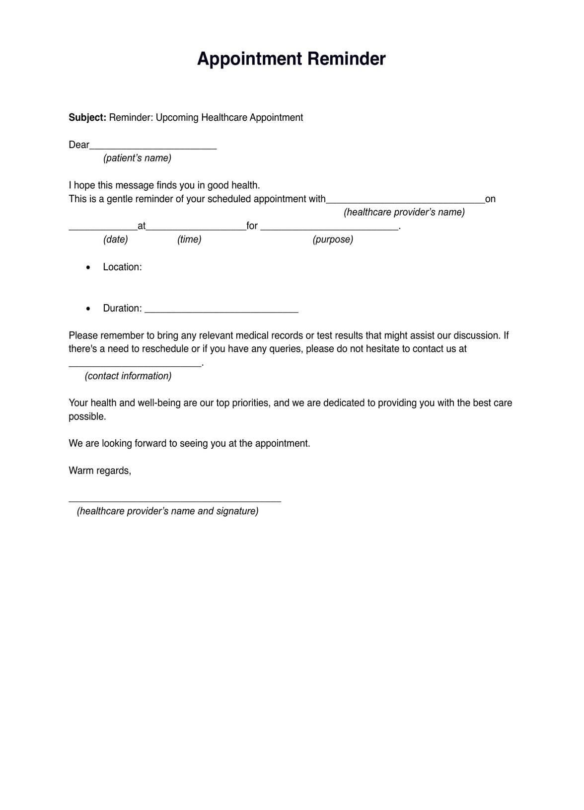 Appointment Reminder Template PDF Example