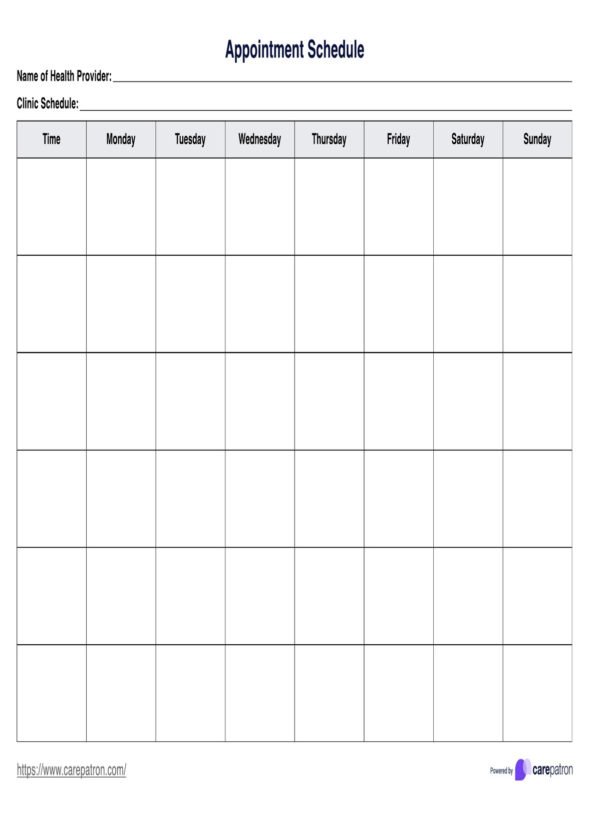 Appointment Schedule Template PDF Example