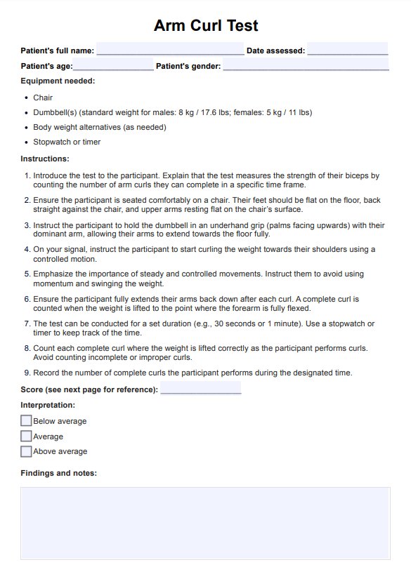 Arm Curl Test PDF Example