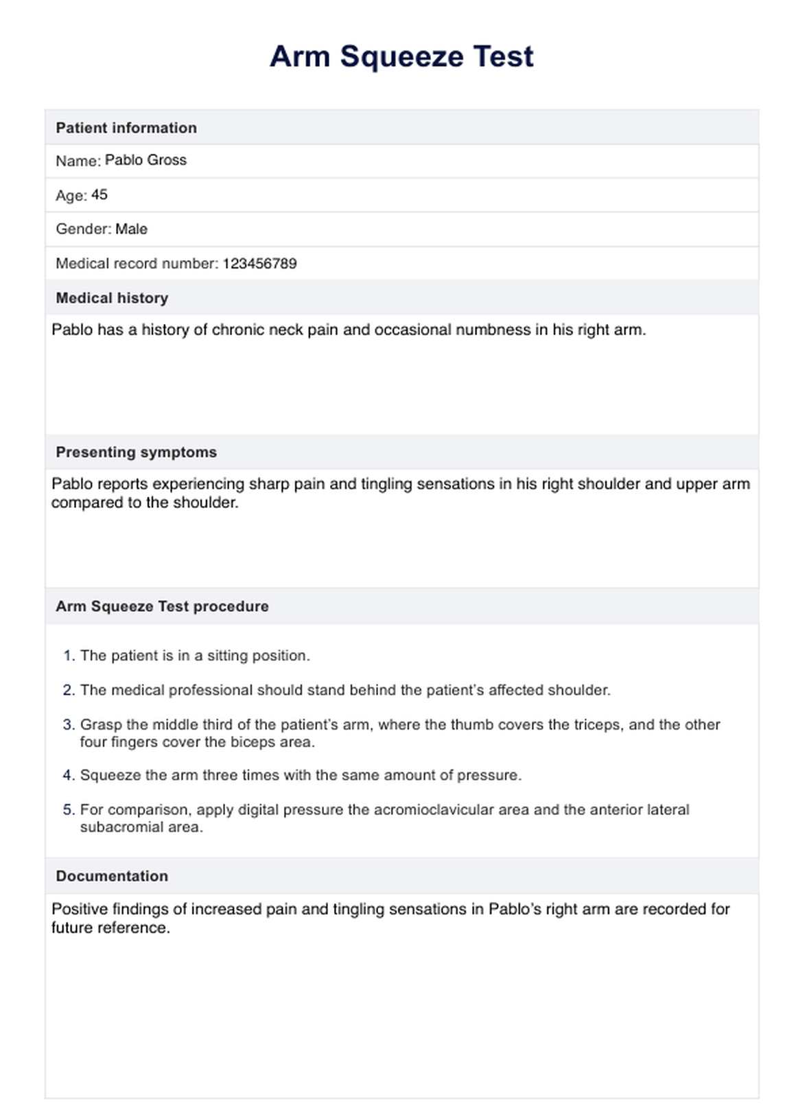 Arm Squeeze Test PDF Example