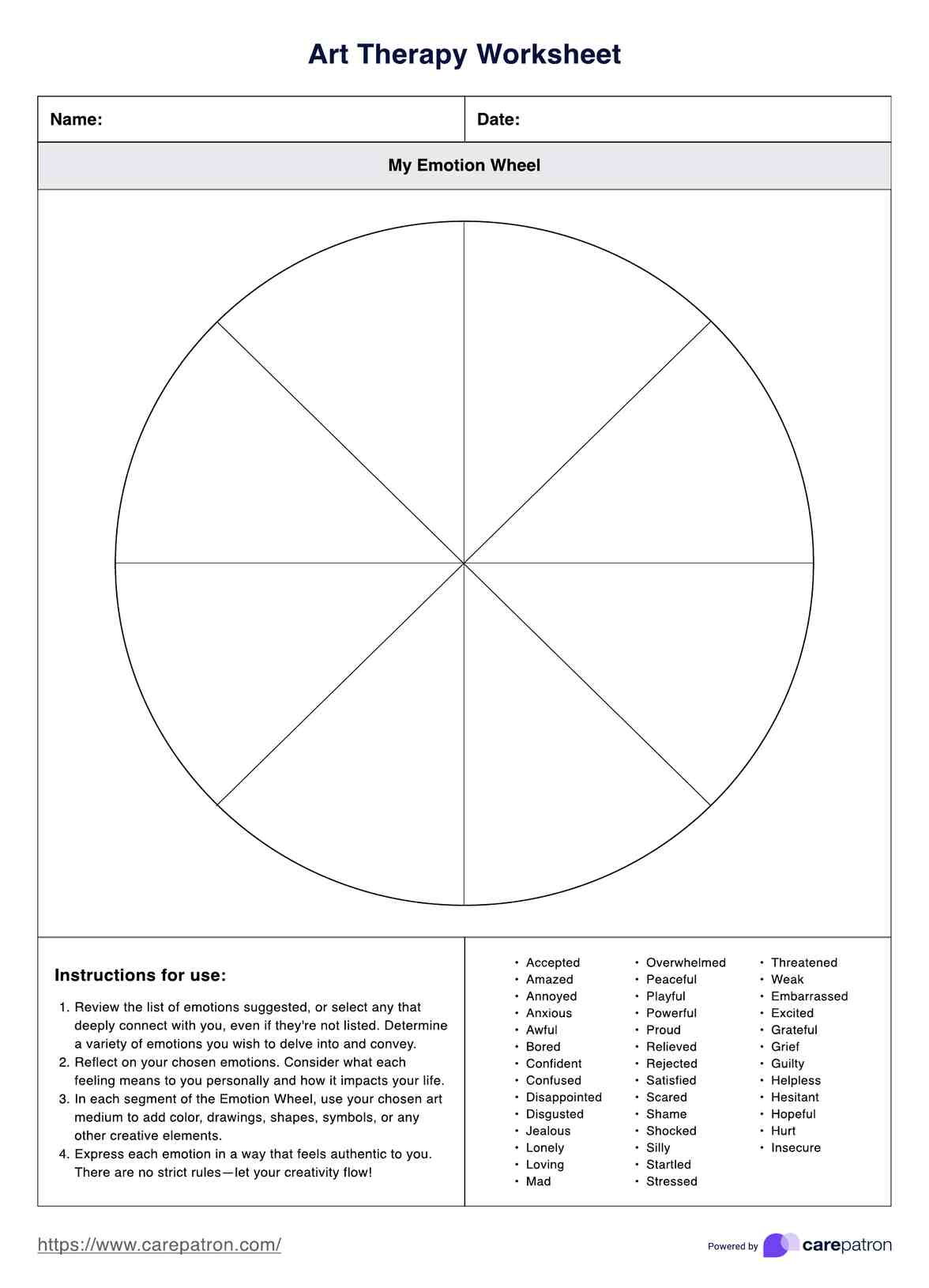 Art Therapy Worksheets PDF Example