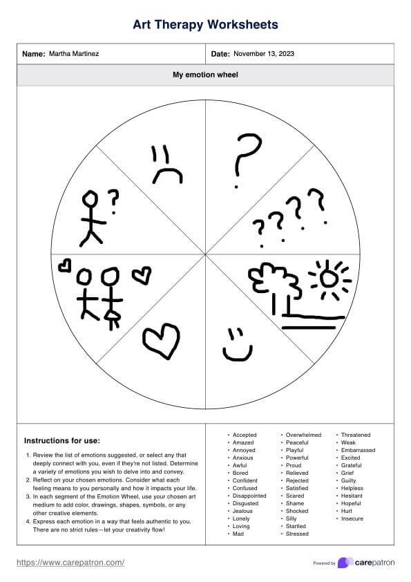 Hoja de ejercicios de arteterapia PDF Example