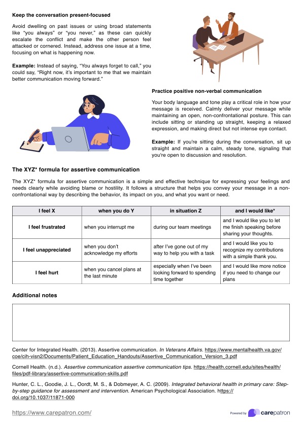 Assertive Communication Techniques Handout PDF Example