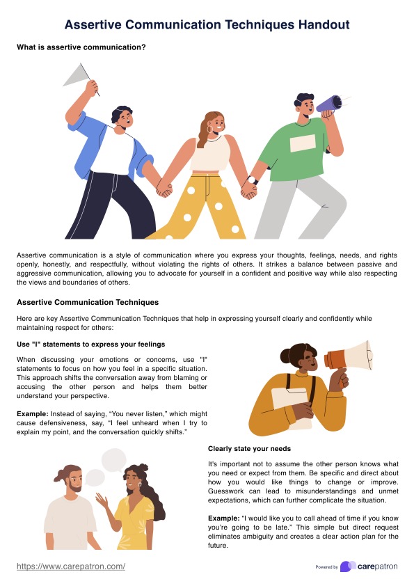 Assertive Communication Techniques Handout PDF Example