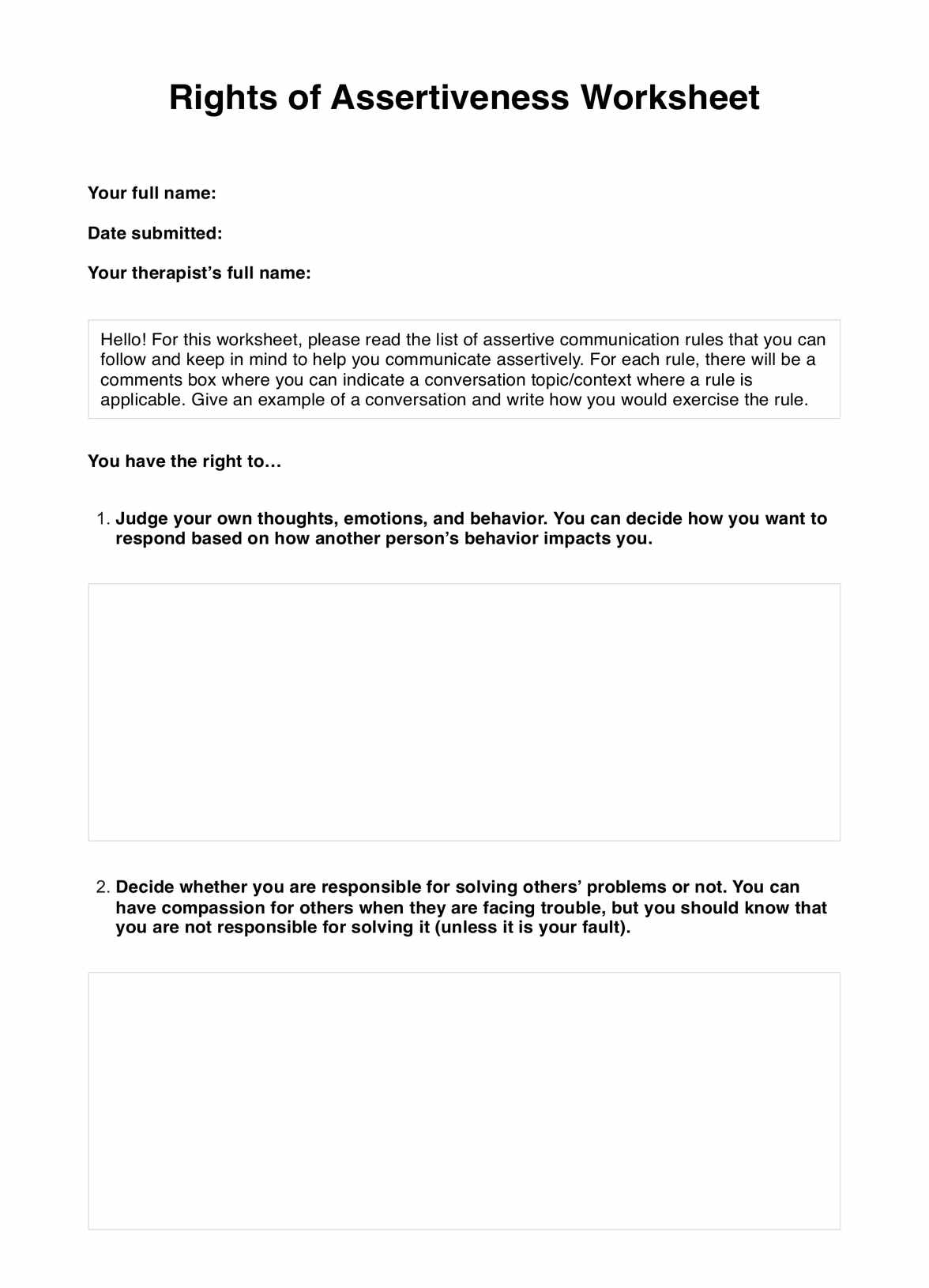 Assertive Communication Worksheet PDF Example