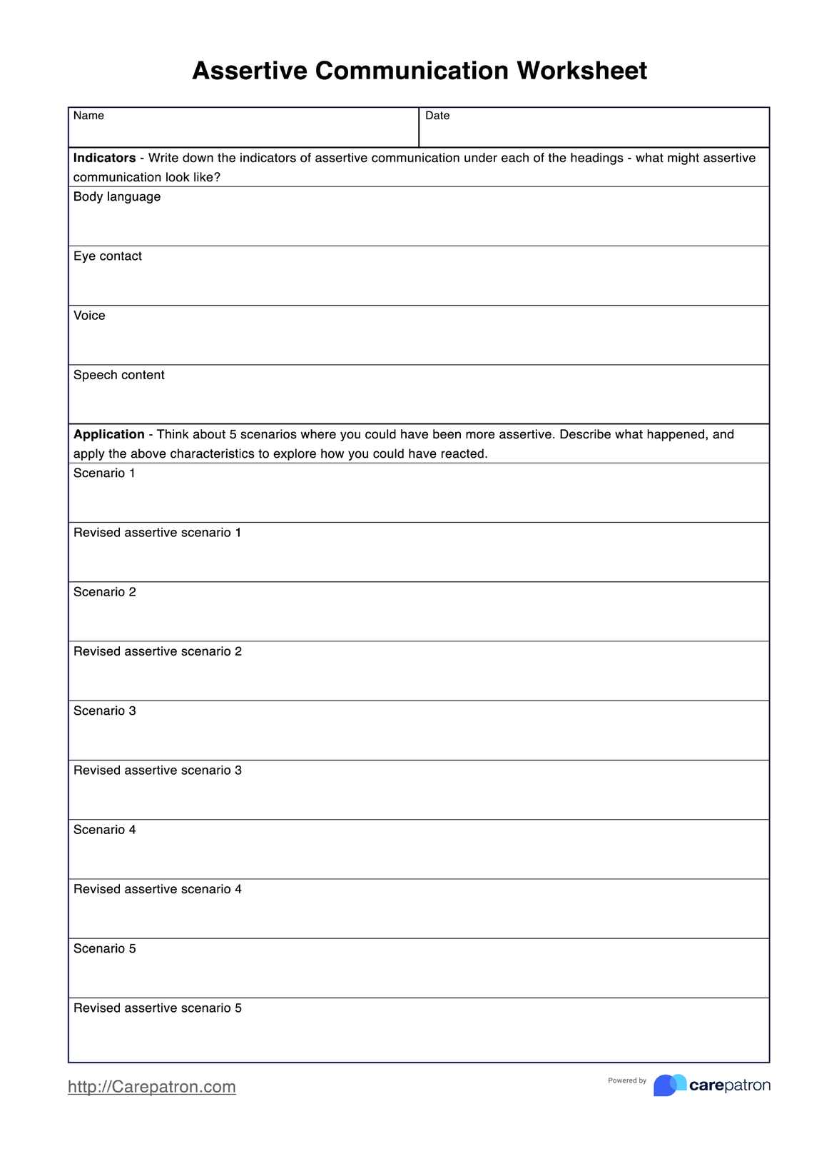 Assertive Communication Worksheets PDF Example