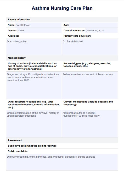 Plan de cuidado de asma PDF Example