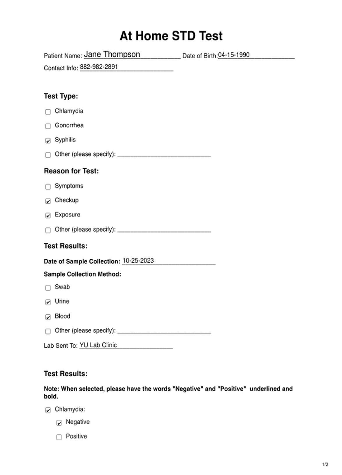 At Home STD Test PDF Example