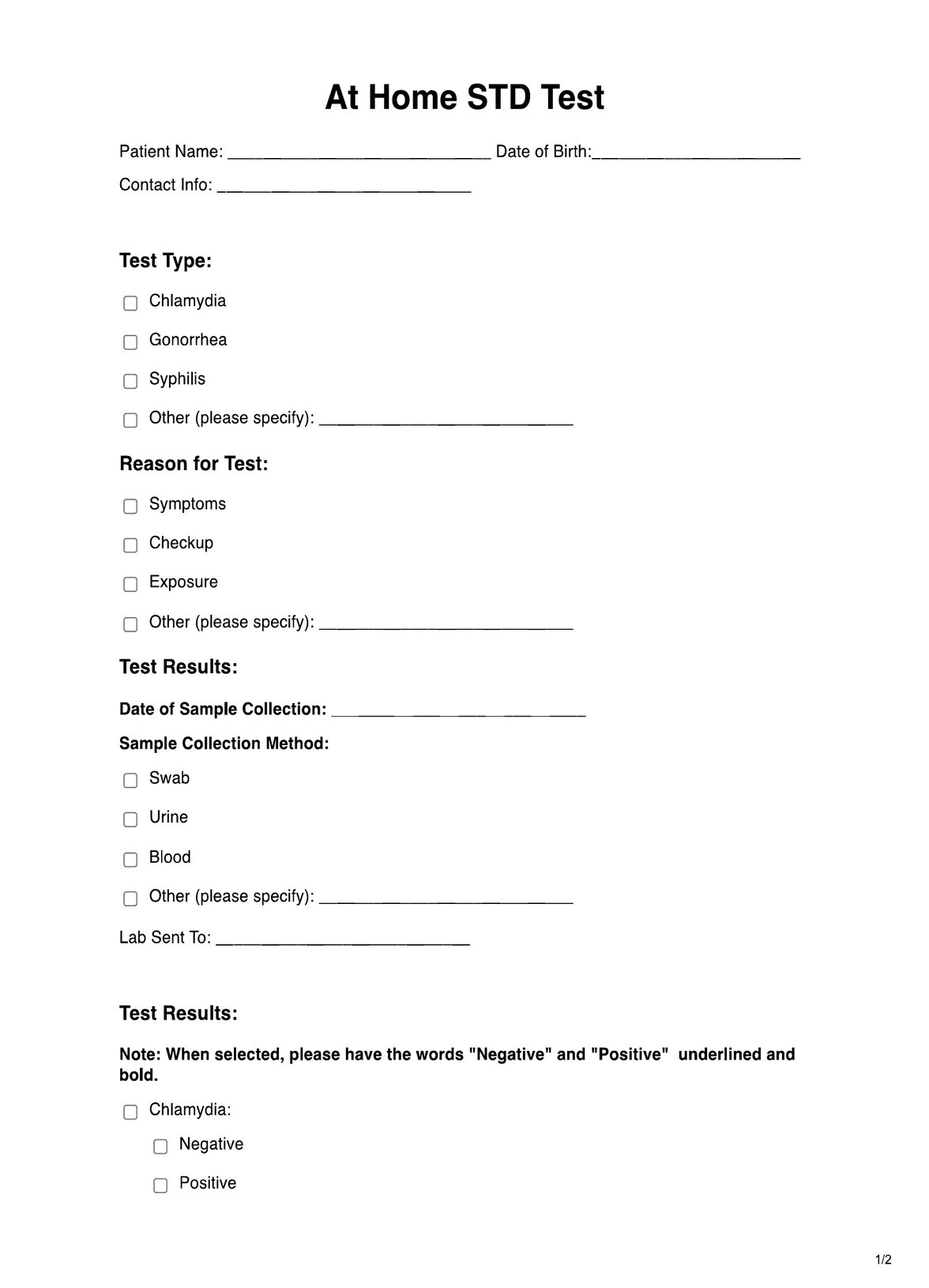 At Home STD Test PDF Example