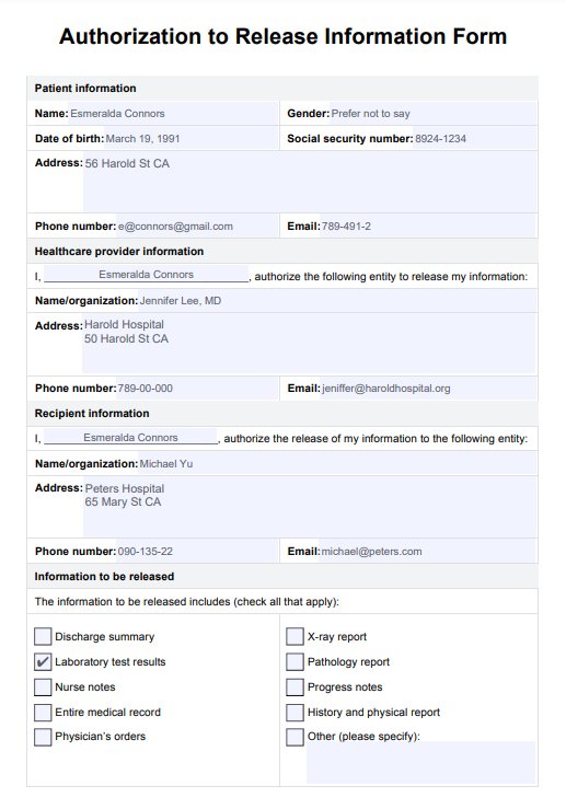 Blank Authorization To Release Information Form Provider Release ...