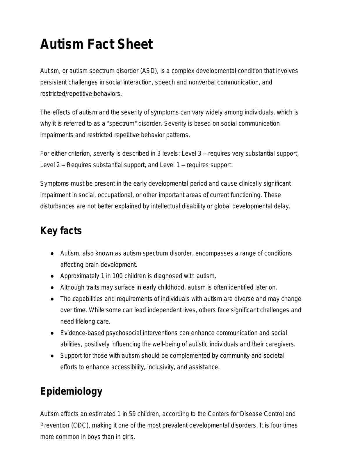 Autism Fact Sheet PDF Example