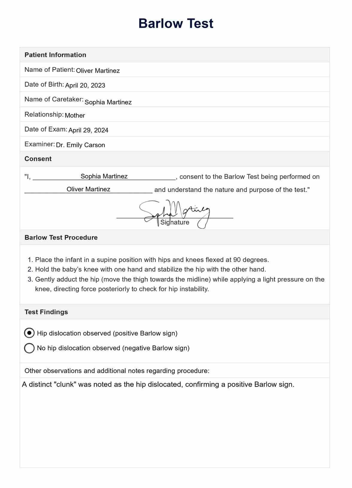 Barlow Test PDF Example