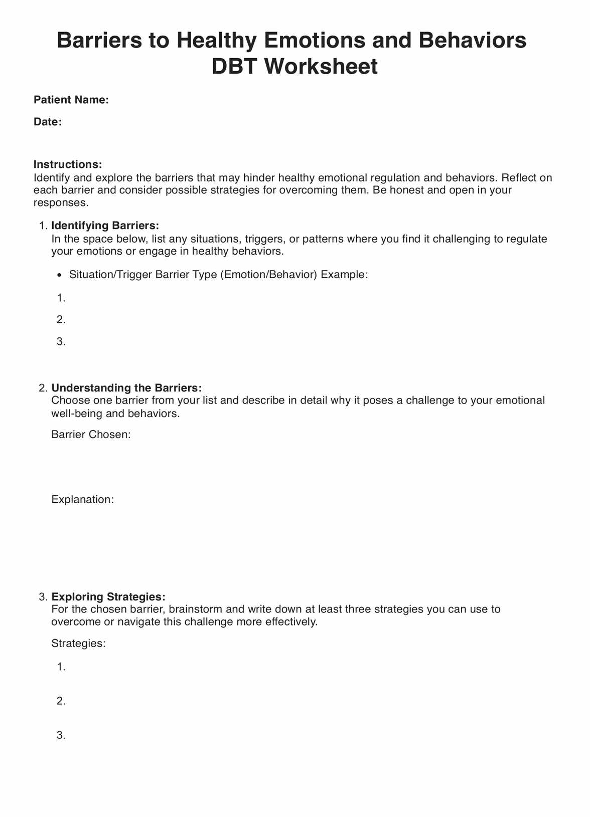Barriers to Healthy Emotions and Behaviors DBT Worksheet PDF Example