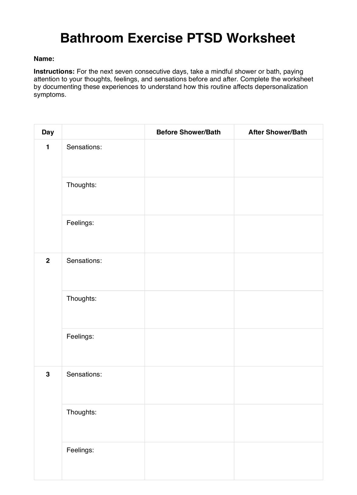 Bathroom Exercise PTSD Worksheet PDF Example