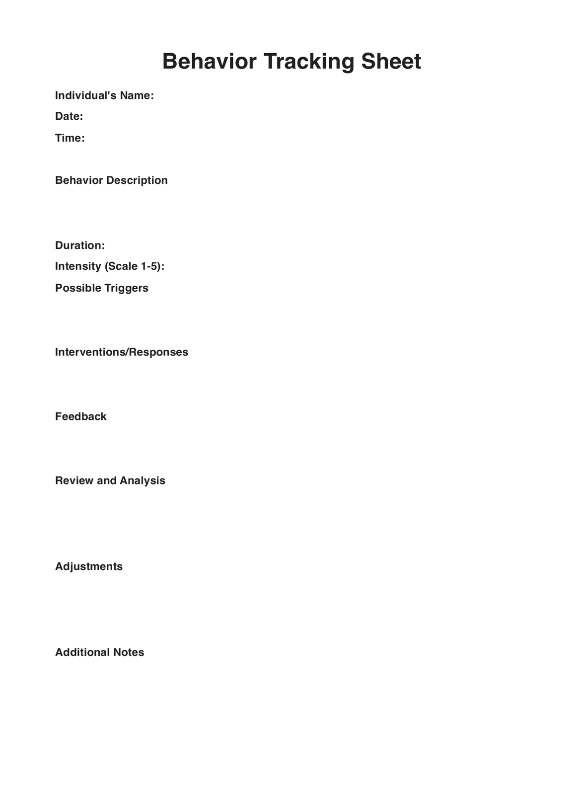 Behavior Tracking Sheets PDF Example
