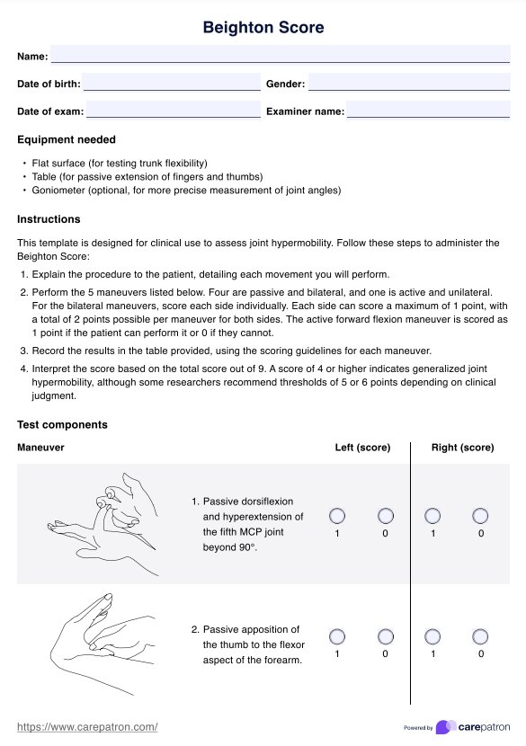 Beighton-Punktzahl PDF Example