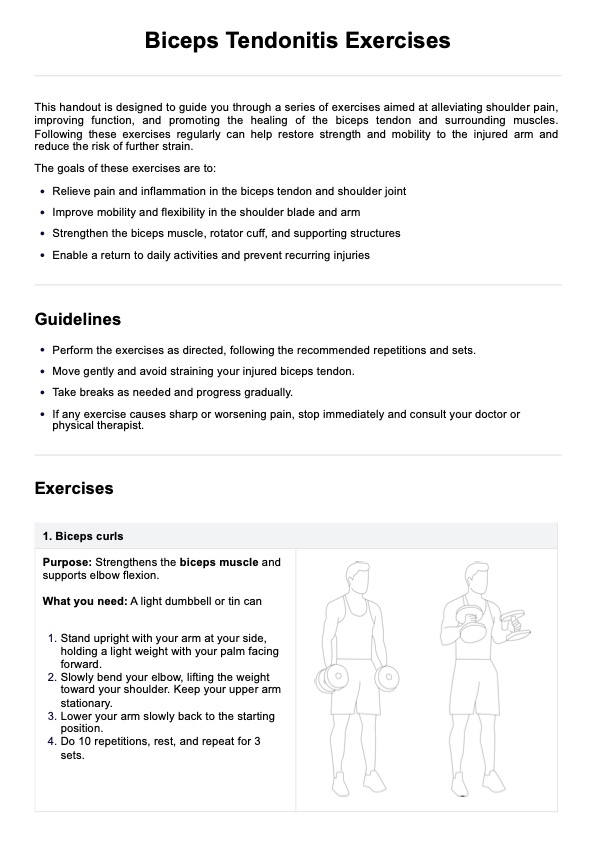 Biceps Tendonitis Exercises Handout PDF Example