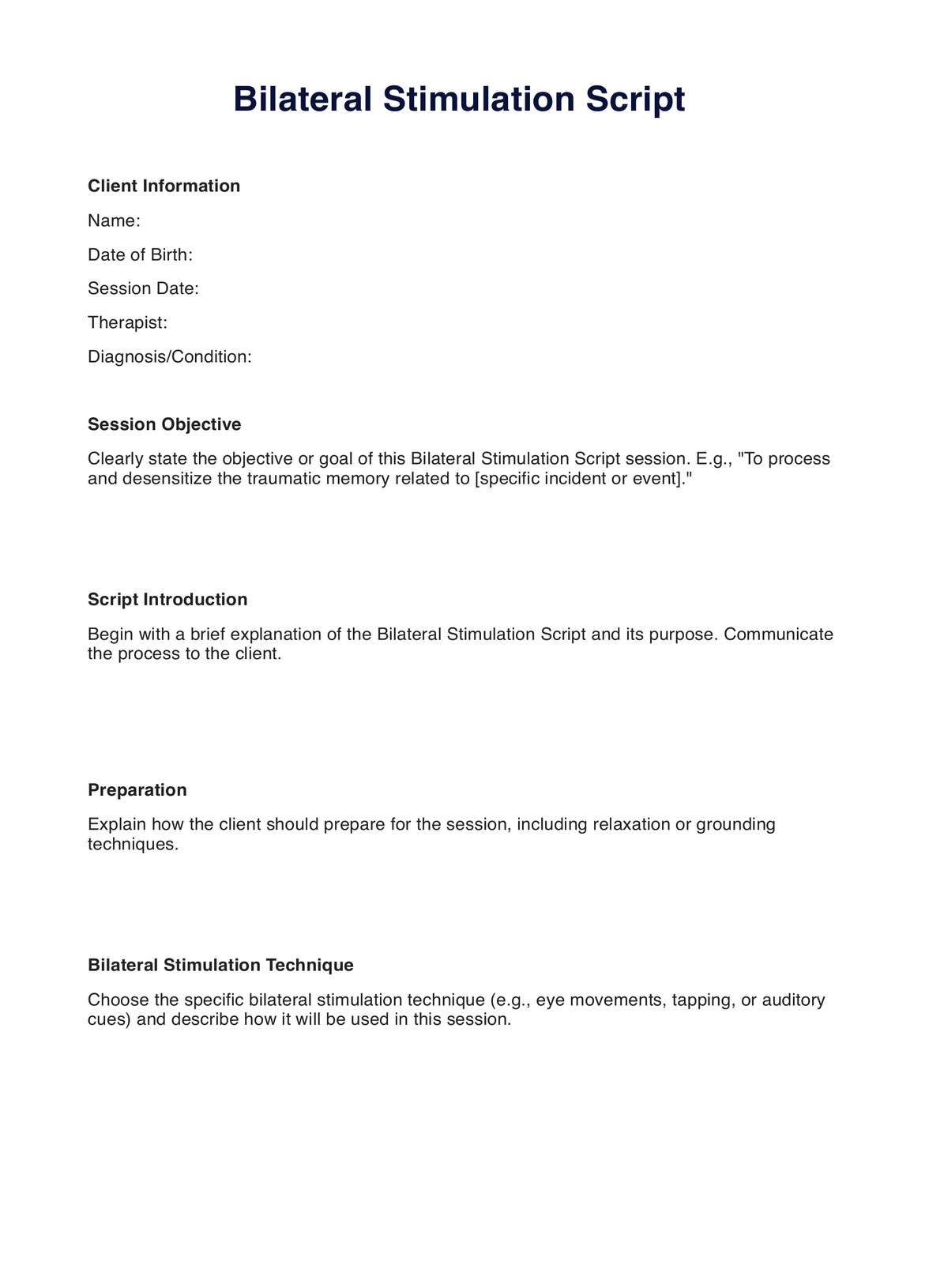 Bilateral Stimulation Script PDF Example