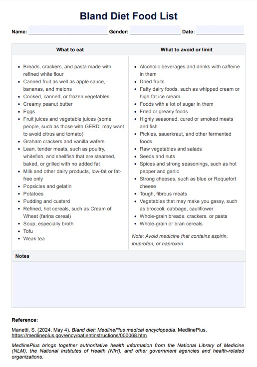 Liste des aliments diététiques Bland PDF PDF Example