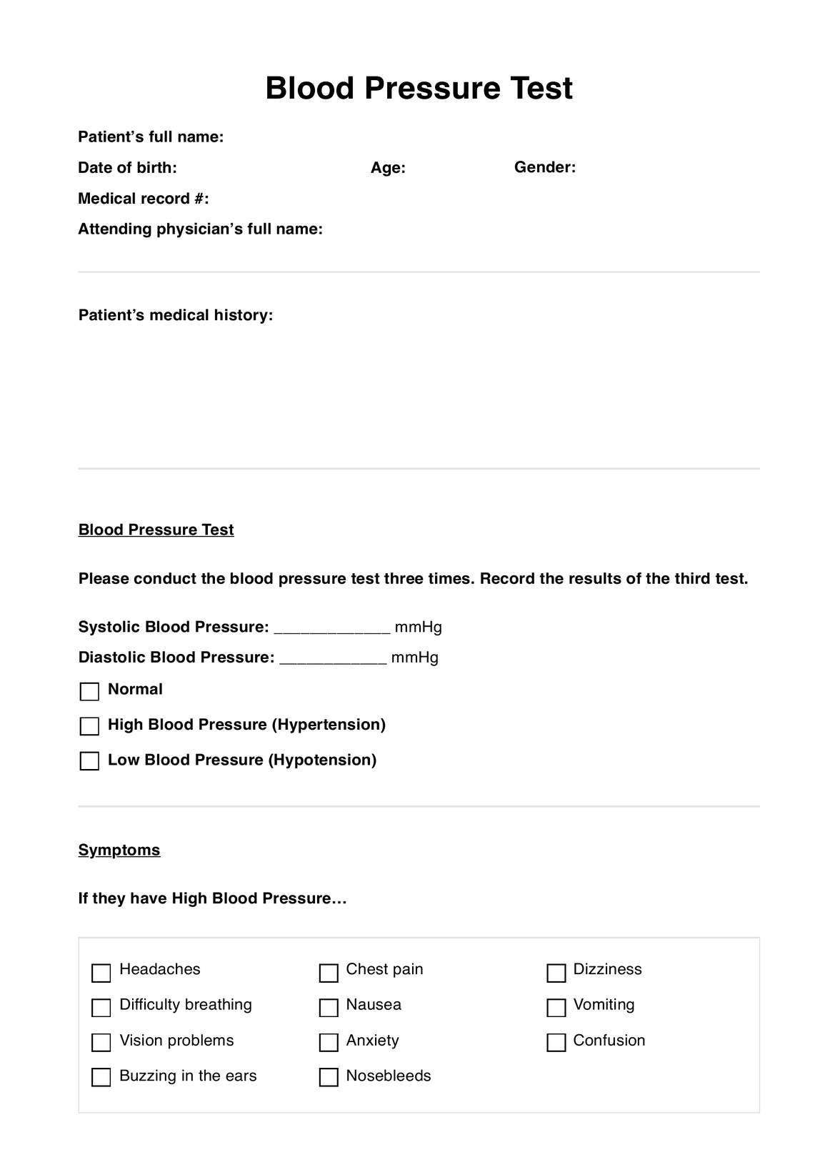 Blood Pressure Test PDF Example