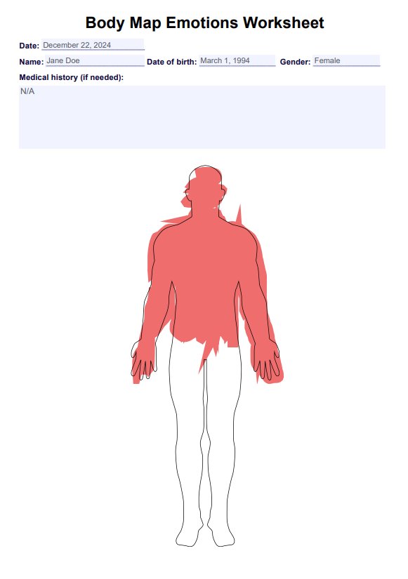 Body Map Emotions Worksheet PDF Example