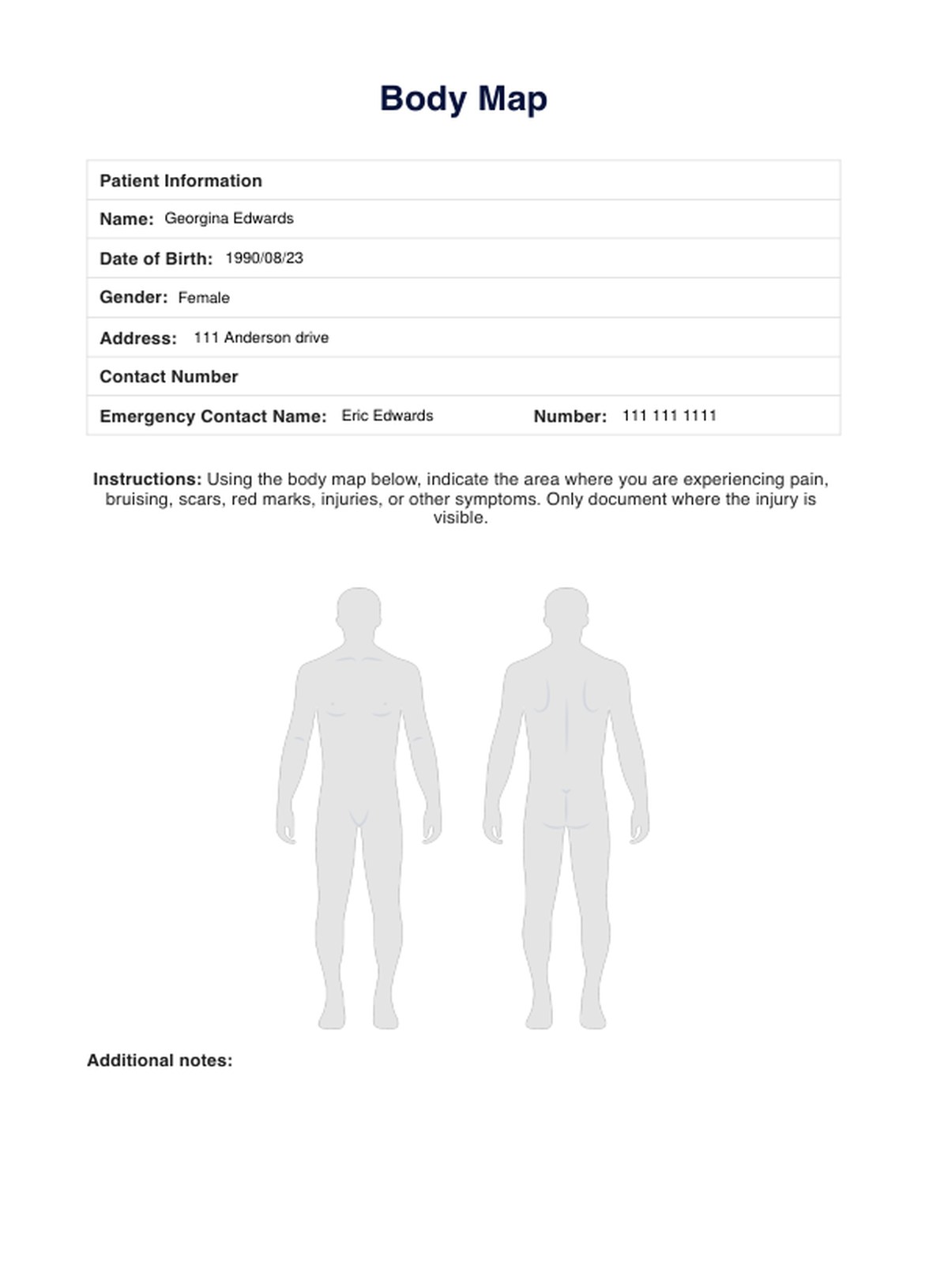 Body Map Template PDF Example