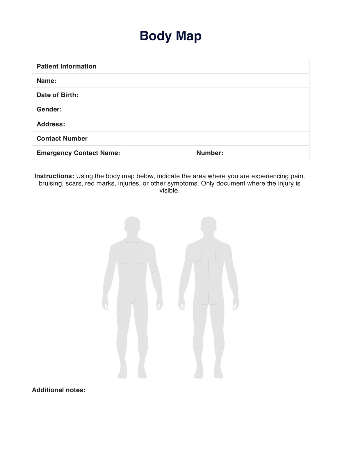 Body Map Template PDF Example