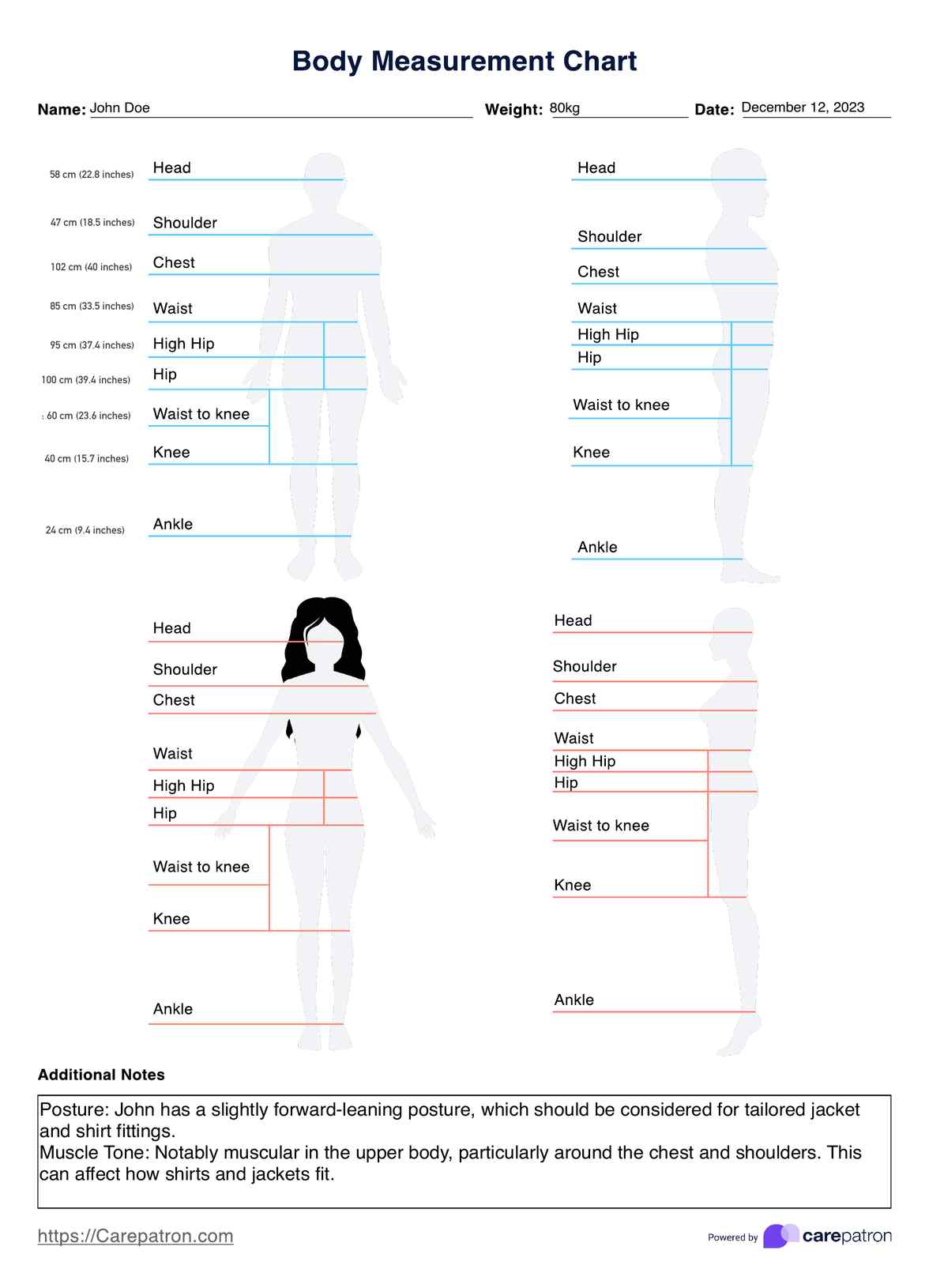 Body Measurement Chart PDF Example
