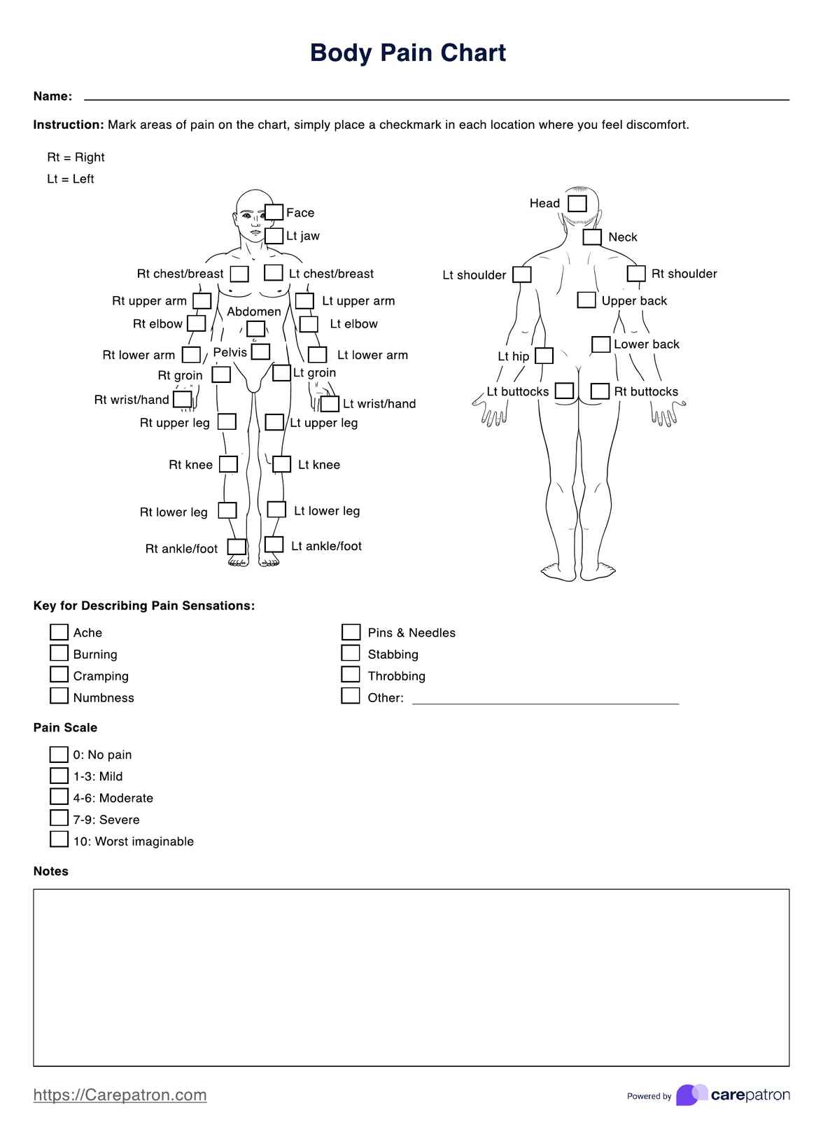 Body Pain Charts PDF Example