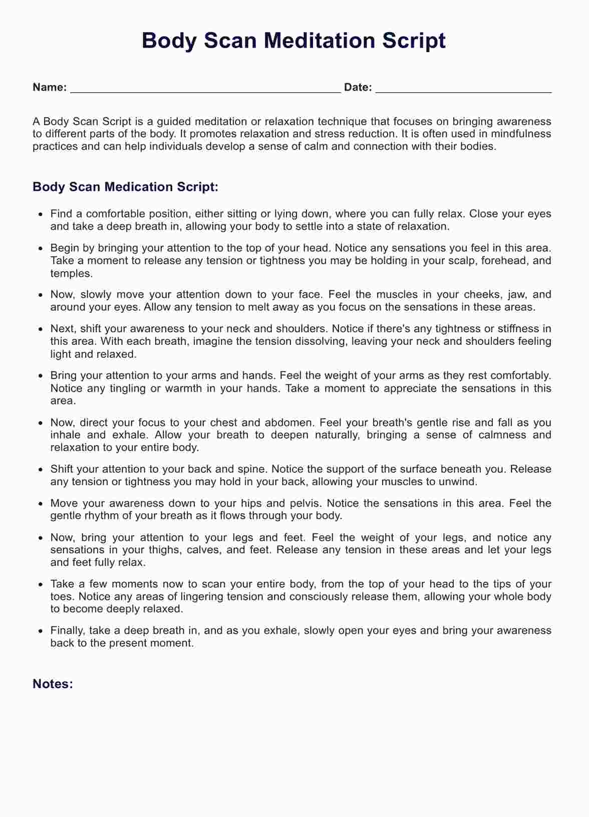 Body Scan Meditation Script PDF Example