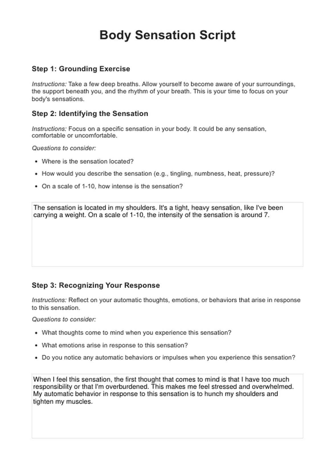Body Sensation Scripts PDF Example