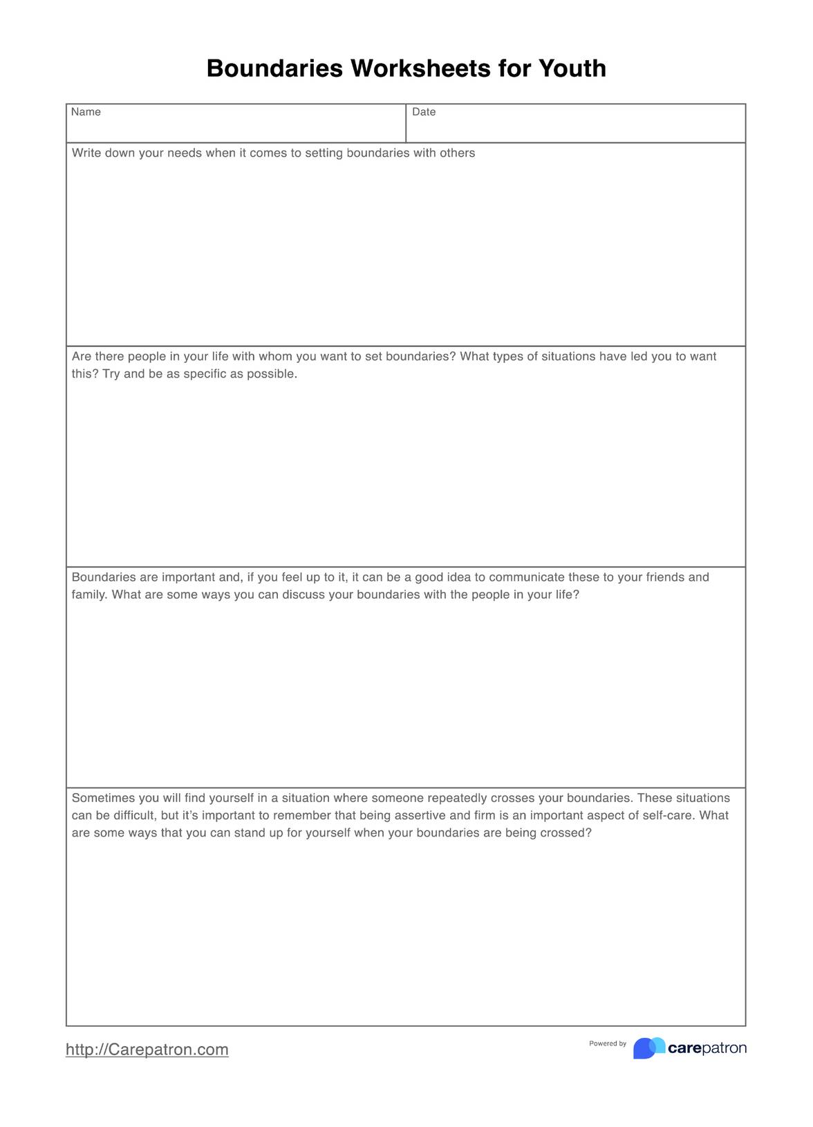 Boundaries Worksheets For Youth PDF Example
