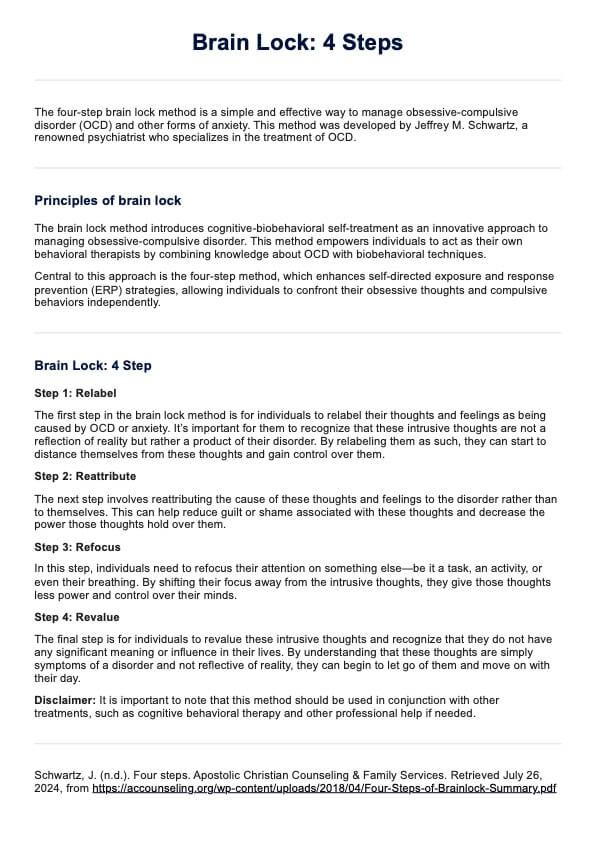 Brain Lock: 4 Steps PDF PDF Example