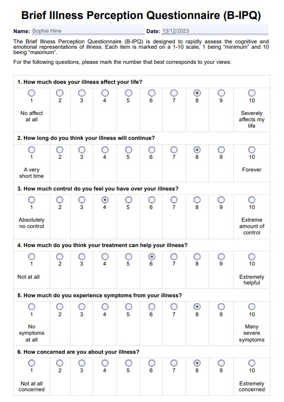 Brief Illness Perception Questionnaire PDF Example