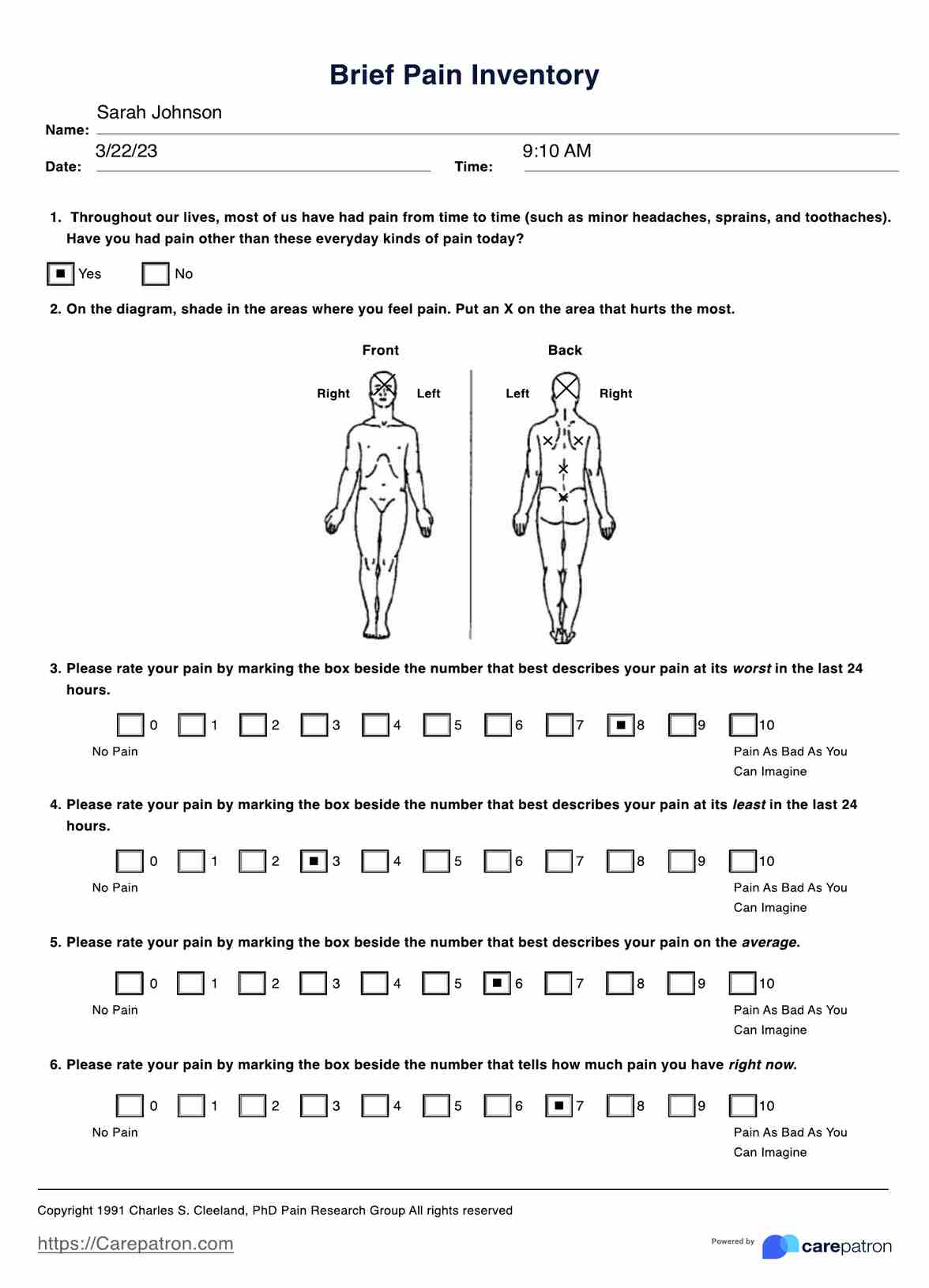 Brief Pain Inventory PDF Example