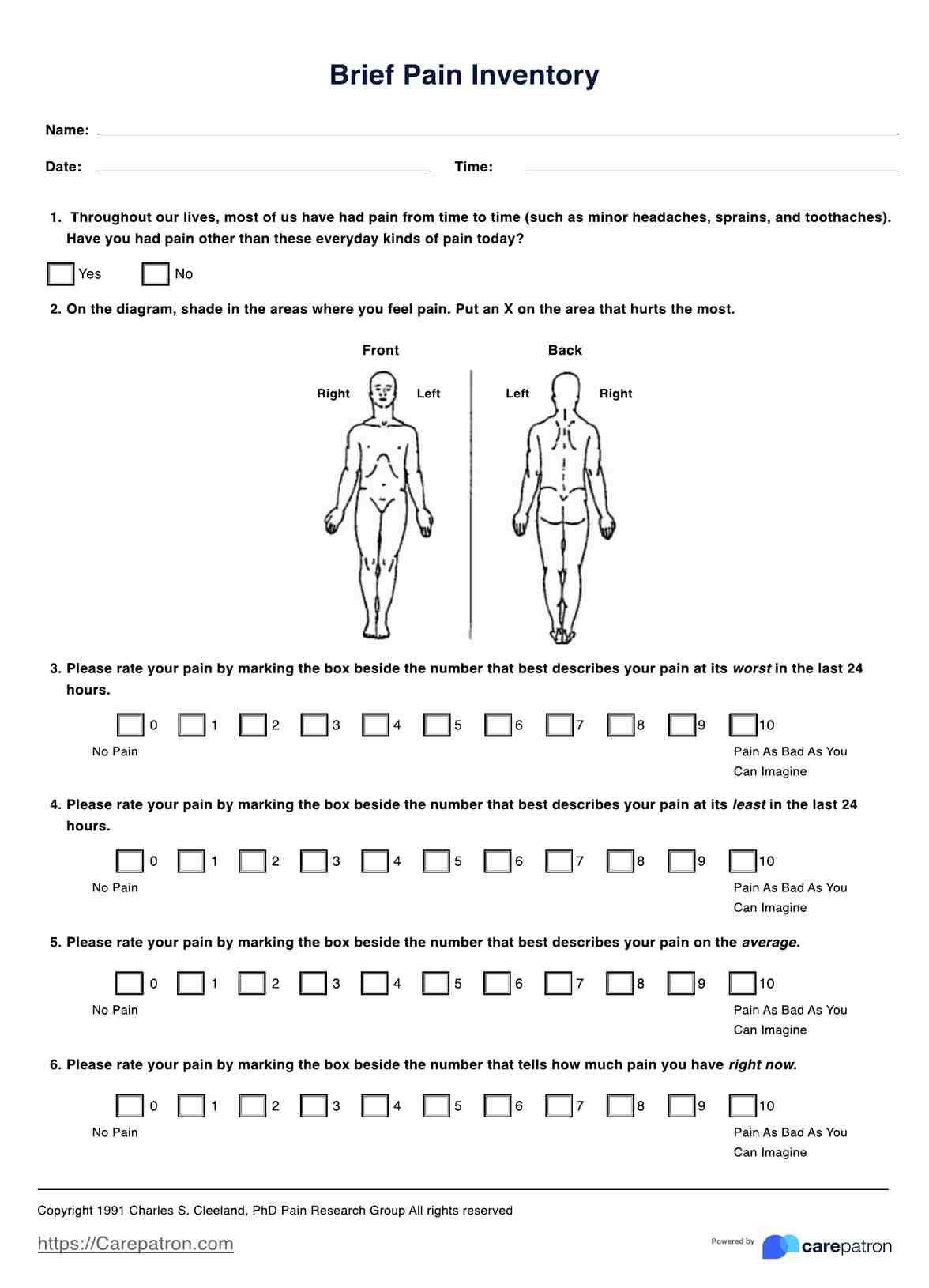 Brief Pain Inventory PDF Example