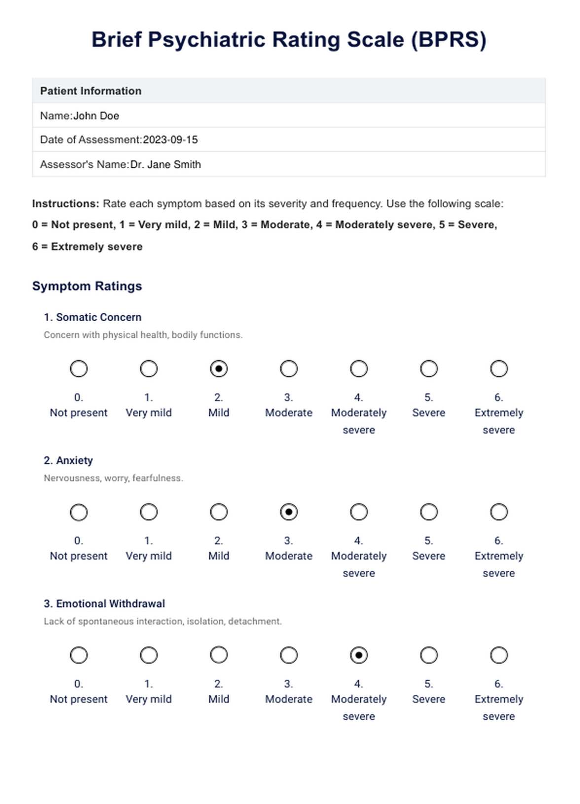 Brief Psychiatric Rating Scale PDF Example