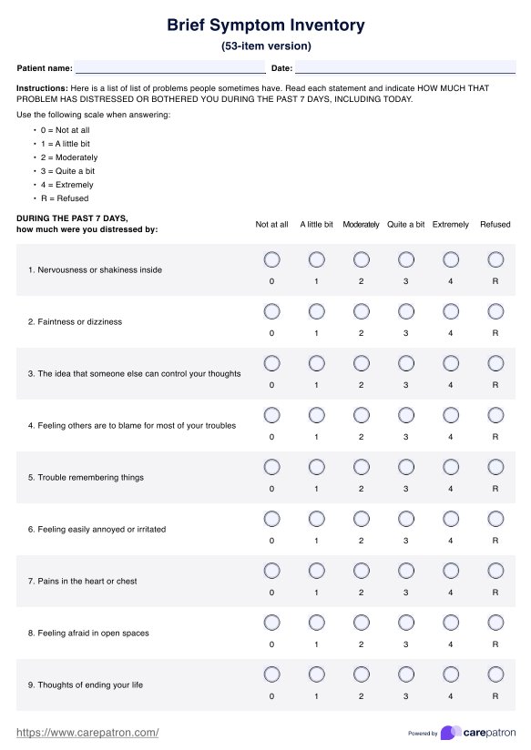 Brief Symptom Inventory PDF Example