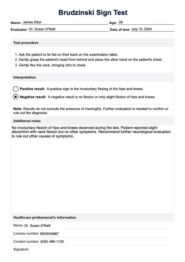 Brudzinski Sign Test PDF Example