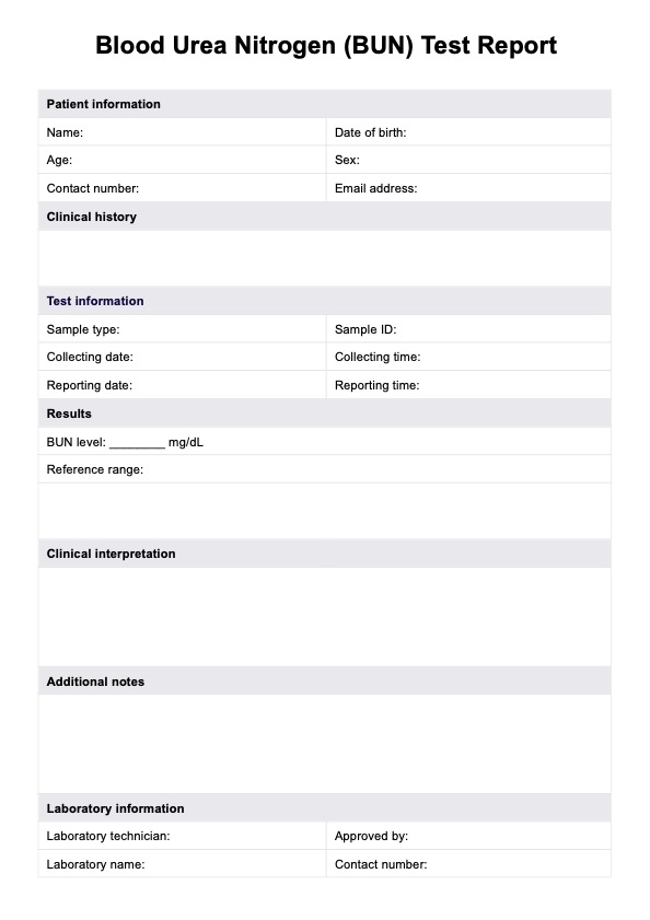 Test de nitrógeno ureico en sangre (BUN) PDF Example