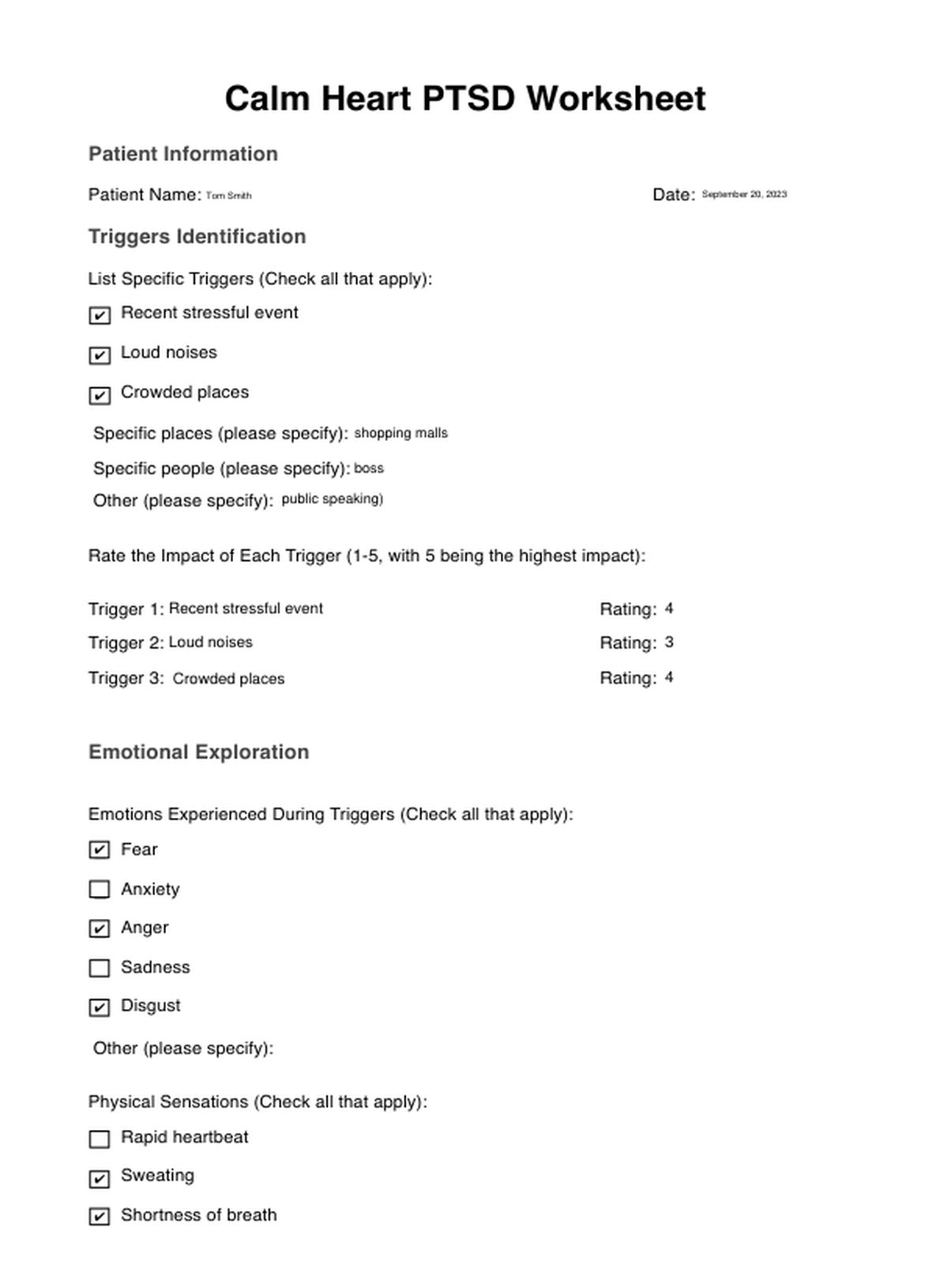 Calm Heart PTSD Worksheets PDF Example