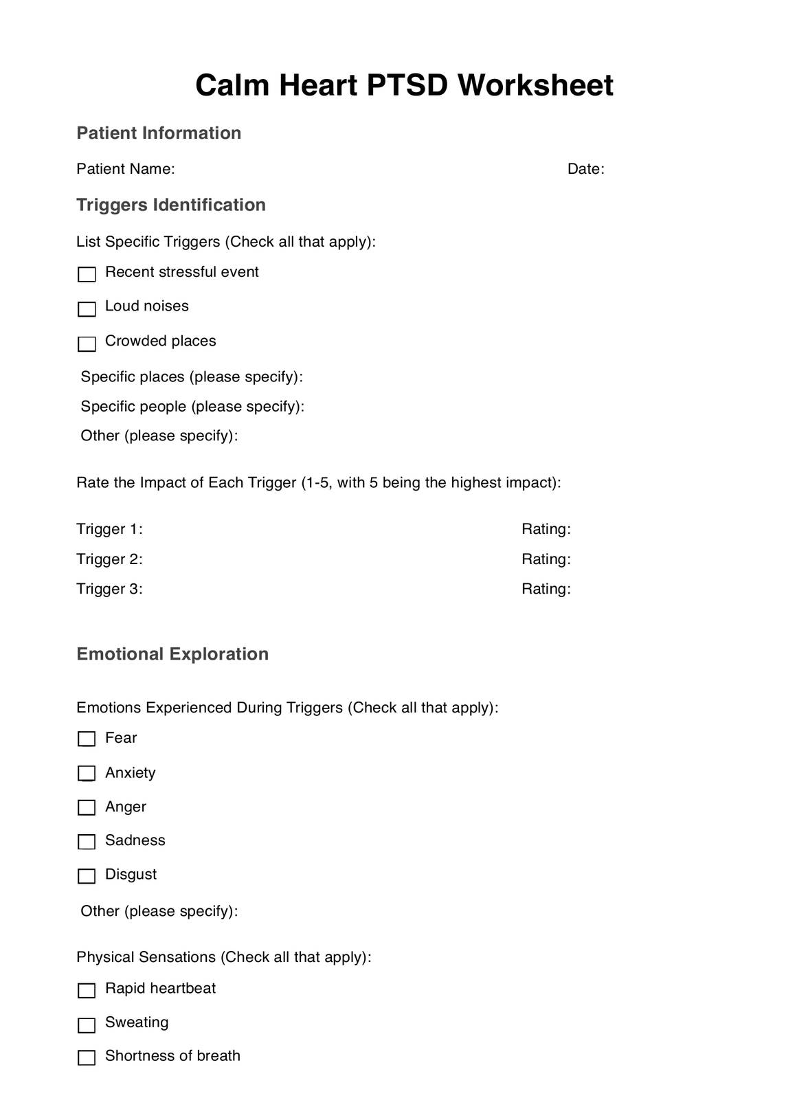 Calm Heart PTSD Worksheets PDF Example
