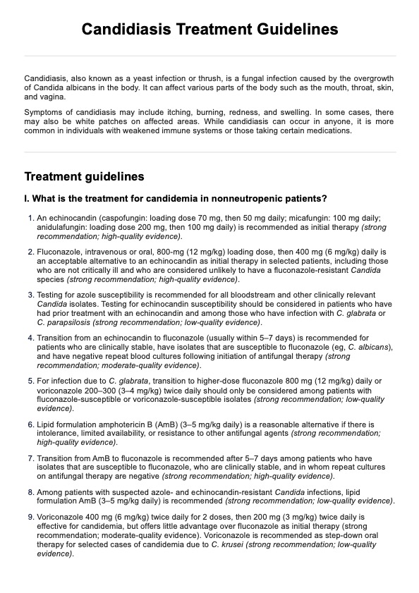 Candidiasis Treatment Guidelines PDF Example